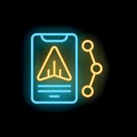 Neon smartphone showing navigation app and route with checkpoints vector