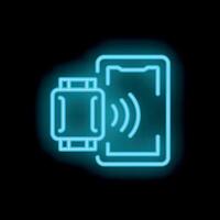 Neon nfc sign showing contactless payment via mobile phone and chip card vector