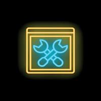 Neon website under construction with crossed wrenches signifying maintenance or customization vector
