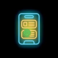 Mobile phone showing geolocation and tracking app with neon light effect vector