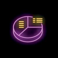 Neon pie chart icon representing business and finance data analysis vector