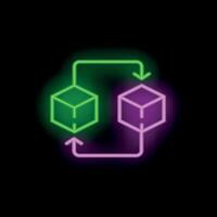 Neon cubes exchanging data stream in a continuous loop cycle vector