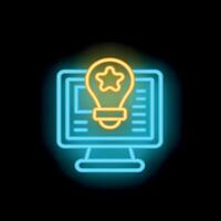 Neon lightbulb shining over computer screen symbolizing online creative idea vector