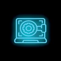 Neon blue secure online data storage and protection icon vector