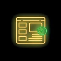 Neon approved website interface with check mark on black background vector