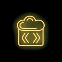 Neon yellow cloud computing database icon on black background vector