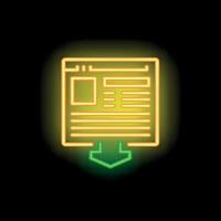 Neon downloading webpage icon on black background vector