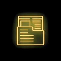 Neon yellow folder icon with document displaying on black background vector