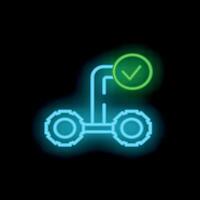 Neon green check mark hovering over futuristic vehicle vector