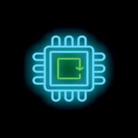 Neon cpu installing software update on black background vector
