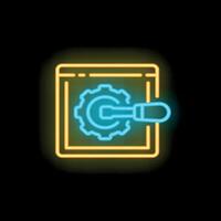 Screwdriver fixing gear in webpage neon sign representing website maintenance vector