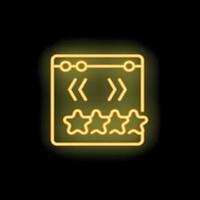 Neon yellow customer feedback with three stars and arrows on black background vector