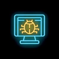 Neon computer bug showing website malware and hacking vector