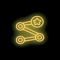 Neon yellow share icon connecting three circles with star on black background vector