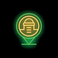 Glowing neon sign depicting a voting box location on a map pin vector