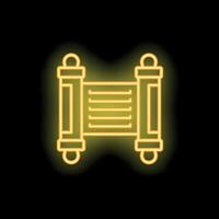 Neon yellow torah scroll shining on black background vector