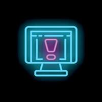 Neon computer screen showing warning message on black background vector