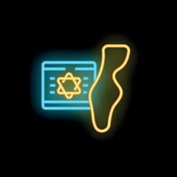 Neon sign representing israel with star of david and map on black background vector