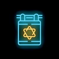 Glowing neon mezuzah with star of david on black background vector
