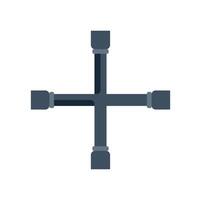 Cross pipe fitting connecting four pipes plumbing system vector