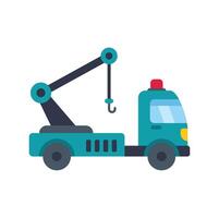 Tow truck with crane lifting hook, side view, flat design vector