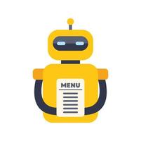 Yellow robot holding restaurant menu, artificial intelligence in foodservice vector