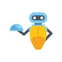 Robot waiter holding a covered plate, symbolizing automation in the restaurant industry and the rise of ai vector