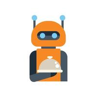 Robot waiter holding a covered tray, artificial intelligence in food service vector