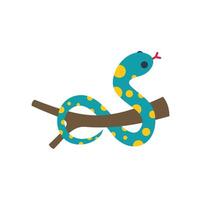 Turquoise snake with yellow spots resting on a branch vector