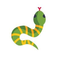 Green and yellow striped snake slithering with forked tongue out vector