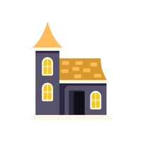 Creepy haunted house with lit windows standing on a hill vector