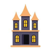 Spooky halloween castle with illuminated windows at night vector