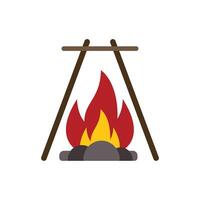 Bonfire burning with wooden structure and rocks on white background vector