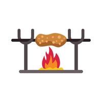 Sausage grilling on a spit over fire, rotating on a skewer vector