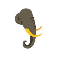 Cartoon elephant head with big yellow tusks showing trunk and ears vector