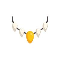 Bone necklace with big yellow tooth pendant hanging on black string vector
