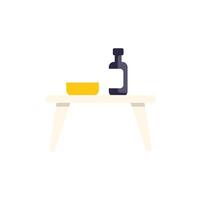 Small table with bottle and bowl on white background vector
