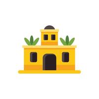 Yellow building with plants growing on roof in flat design style vector