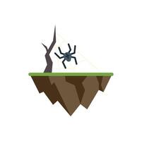 Spider weaving web on floating island with dead tree, halloween illustration vector