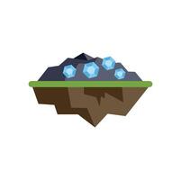 Floating island with grass and blue crystal gems growing on rocks vector