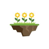 Three flowers growing on a floating island of grass and dirt vector