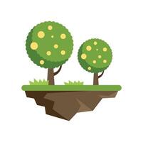 Floating island with lush green trees and yellow fruits in a fantasy world vector