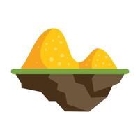 Floating island with gold mountains and green grass in game style vector