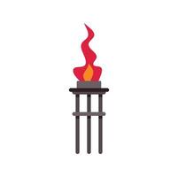 Burning torch standing on metal pillar with red and orange flame vector