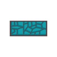 Rectangular stained glass window with turquoise irregular shapes vector