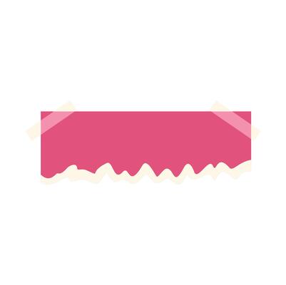 Pink sticky note paper with torn edge attached with adhesive tape