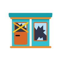 Abandoned vandalized building with broken window and boarded up door vector