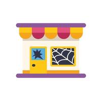 Abandoned store with broken window and spider web celebrating halloween festivities vector