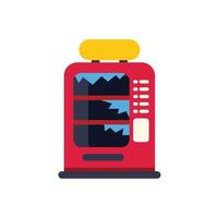 Broken vending machine with empty shelves and shattered glass displaying products vector