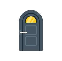 Arched gray door with yellow window and handle featuring two rectangular panels vector
